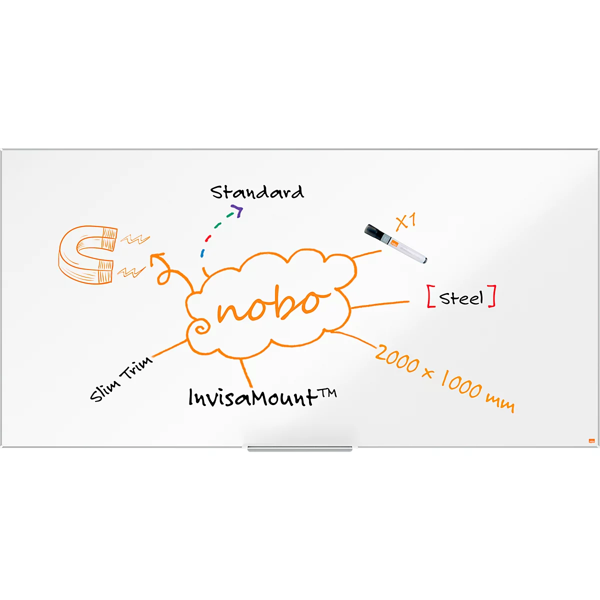 nobo Whiteboard Nano Clean, Stahl, weiß nanobeschichtet, magnethaftend, B 2000 x H 1000 mm