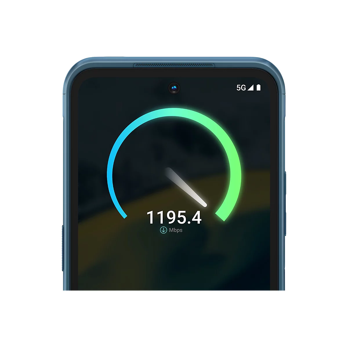 Smartphone mit Geschwindigkeitstest-Anzeige: 1195,4 Mbps.