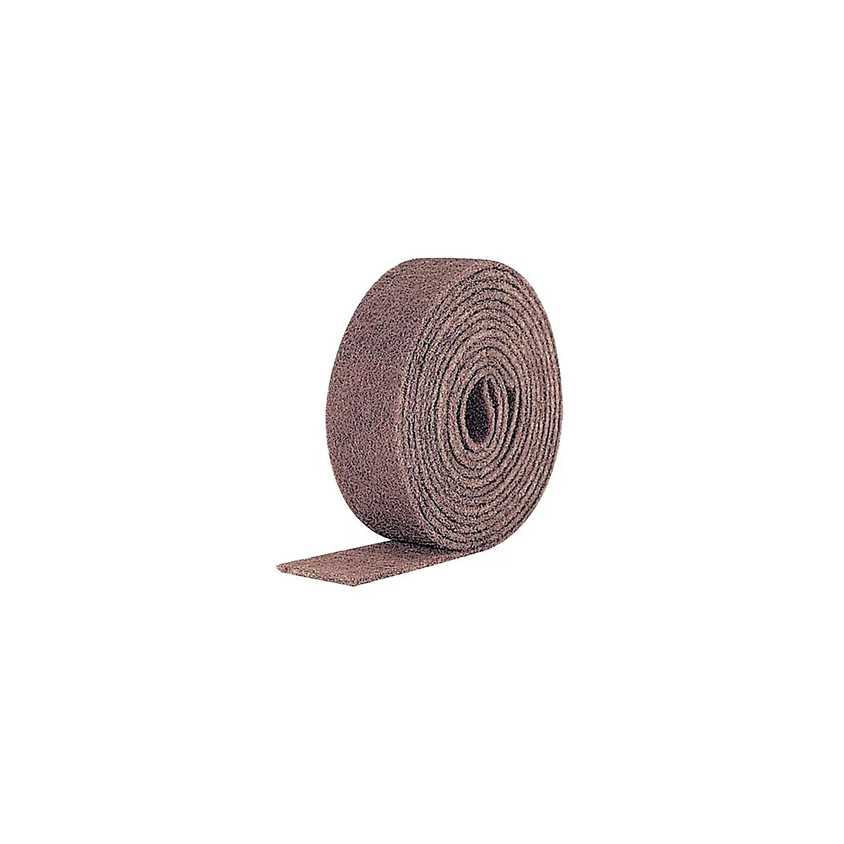 A rolled brown abrasive tape used for sanding surfaces.