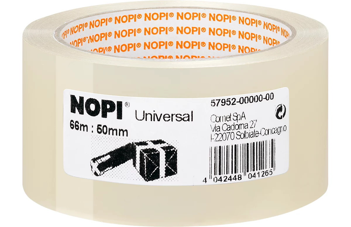 NOPI Cinta de embalaje universal, 66 m x 50 mm, transparente, 6 rollos