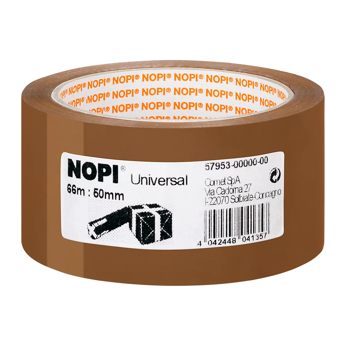 A brown roll of tape labeled 'NOPI'.