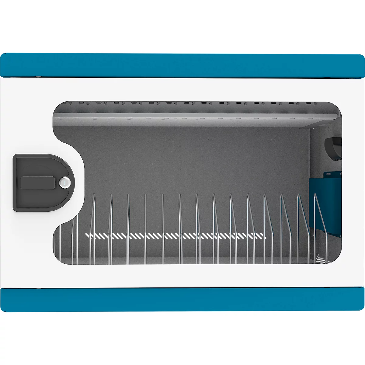 Notebook-Ladeschrank Good Connections GEMMA N16C, umrüstbar zum Ladewagen, für 16 Geräte, USB-C mit 65 W pro Port, abschließbar, weiß-blau