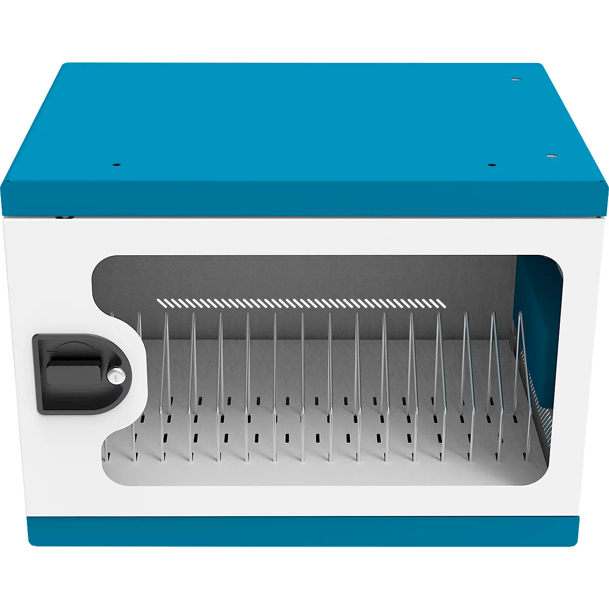 Notebook-Ladeschrank Good Connections GEMMA N16C, umrüstbar zum Ladewagen, für 16 Geräte, USB-C mit 65 W pro Port, abschließbar, weiß-blau