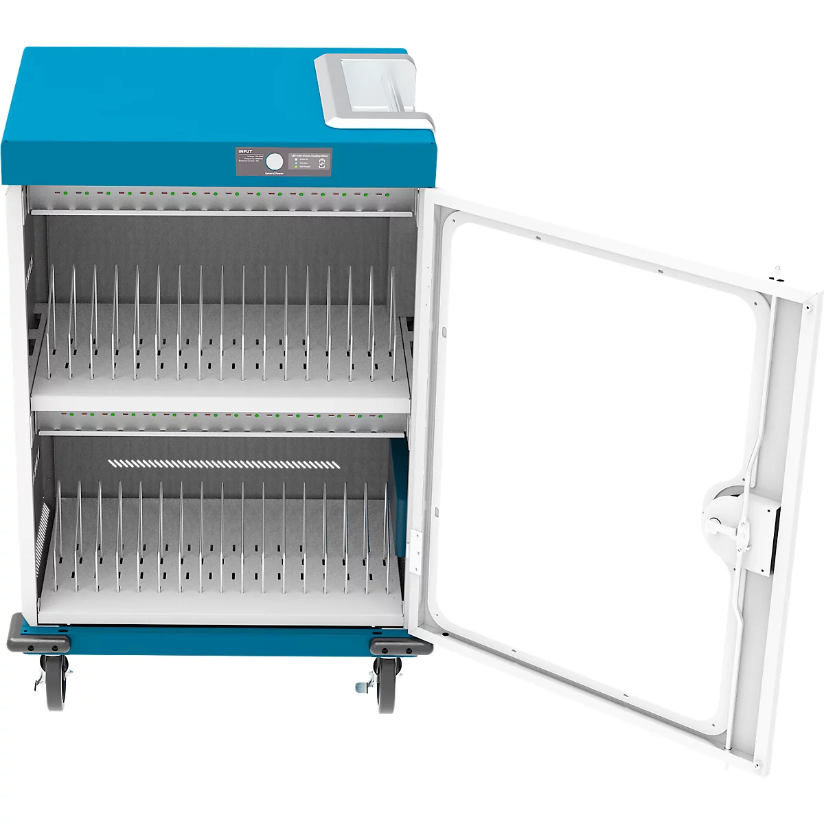 Notebook-Ladewagen Good Connections GEMMA T32C, für 32 Geräte, USB-C mit 18 W pro Port, abschließbar, weiß-blau