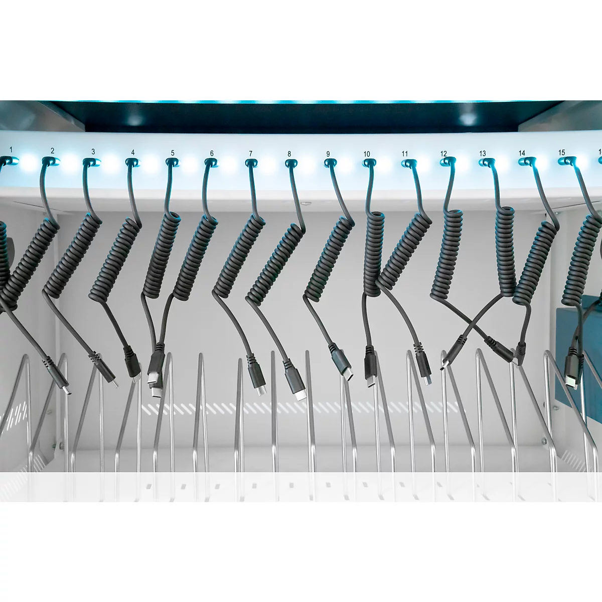 Notebook-Ladewagen Good Connections GEMMA T32C, für 32 Geräte, USB-C mit 18 W pro Port, abschließbar, weiß-blau