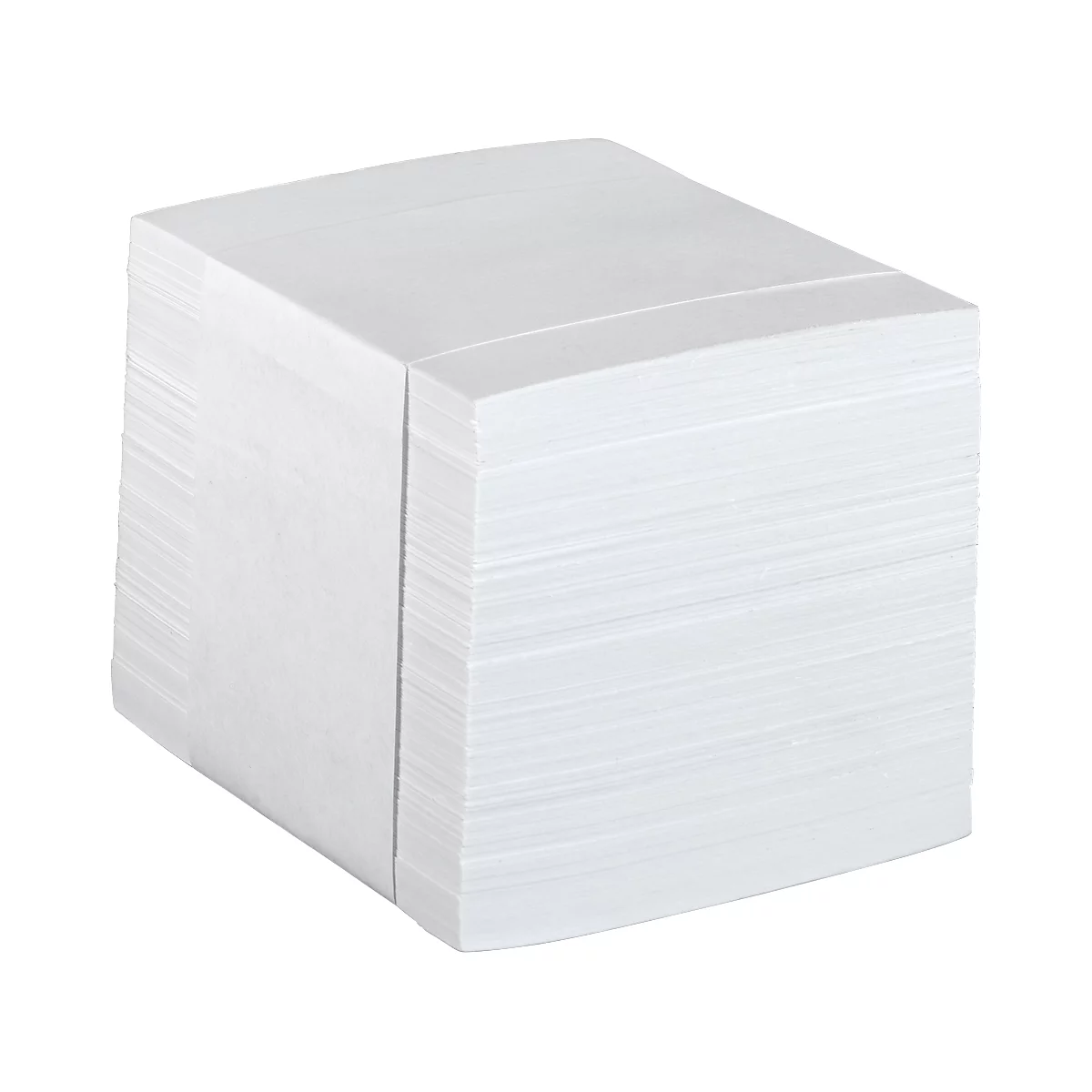 Stack of white paper sheets, bound together on one side.