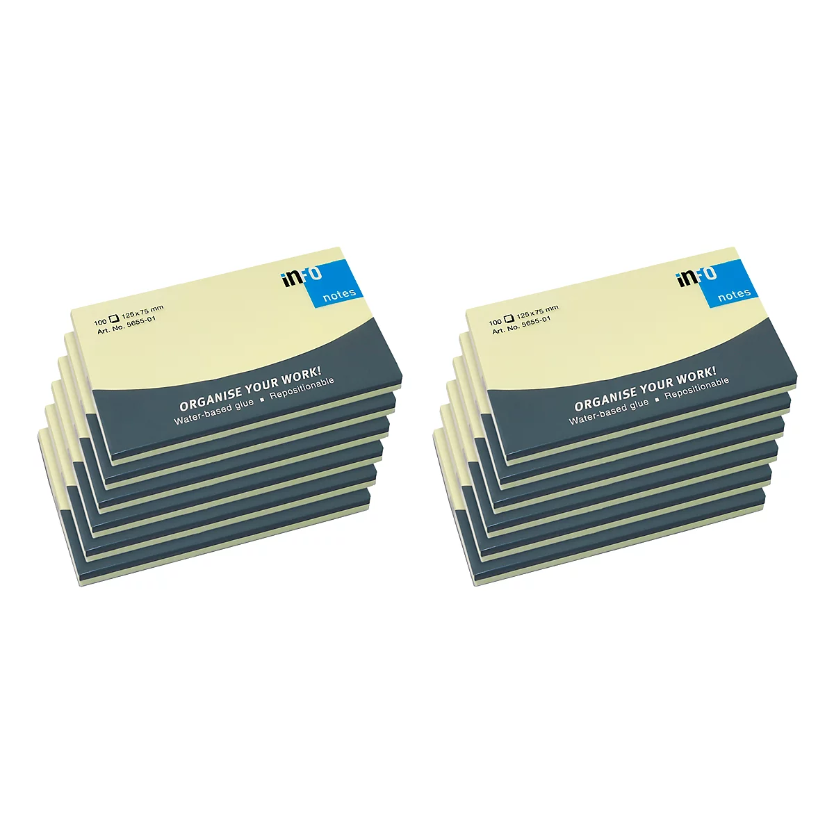 Notes auto-adhésives INFO, 125 mm x 75 mm, 12 x 100 feuilles