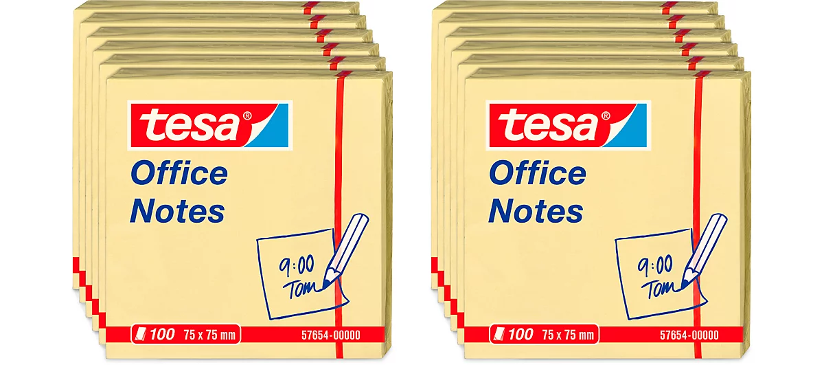 Notes auto-adhésives Office Notes TESA, 75 mm x 75 mm, 4 x 3 x 100 feuilles, jaune
