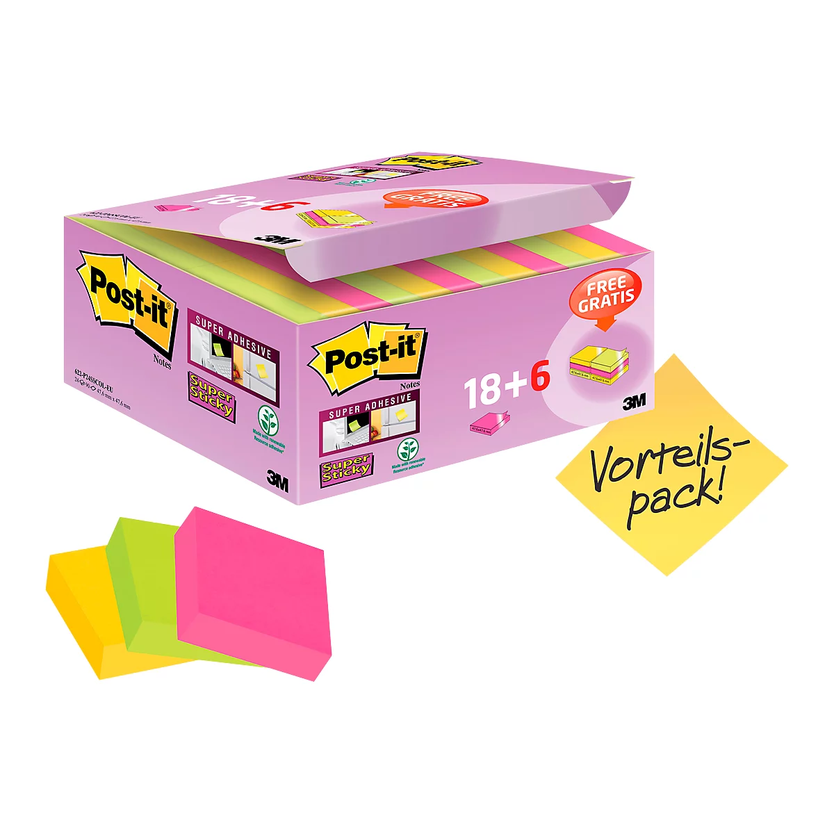 Notes auto-adhésives Super Sticky Notes Post-it®, 24 blocs, 48 x 48 mm