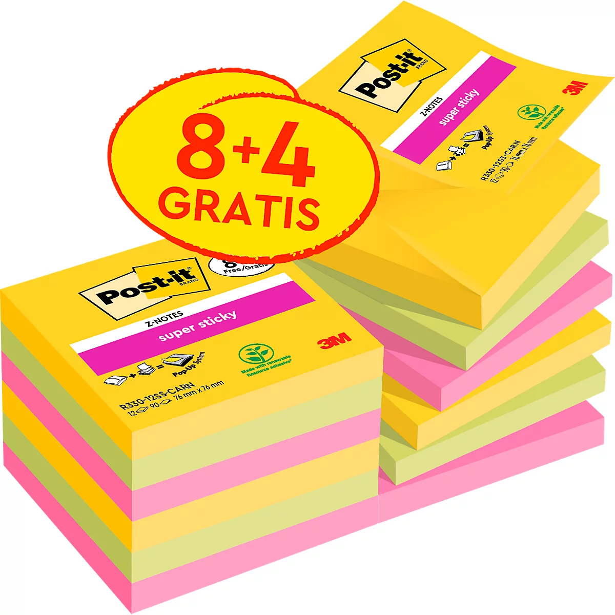 Z-Notes Super Sticky Post-it 76 x 76 mm jaune - bloc de 90 feuilles sur