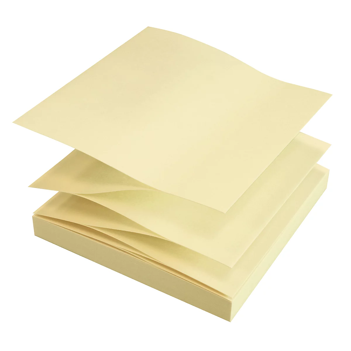 Notes autocollantes, L 75 x H 75 mm, pliage en Z, papier recyclé, jaune, 100 feuilles, 12 blocs