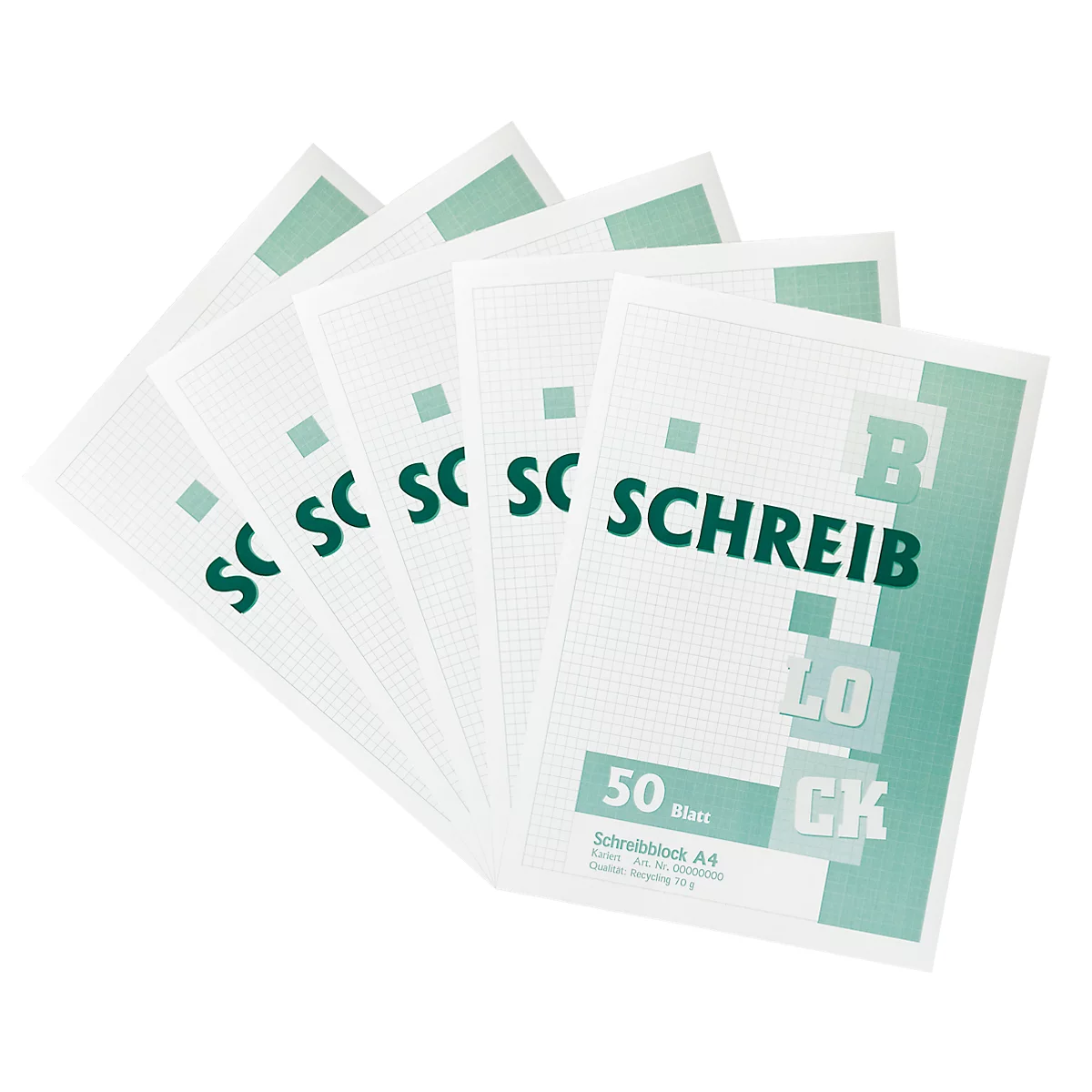 Notizblock, Recycling-Papier, DIN A4, 50 Blatt, 5 Stück
