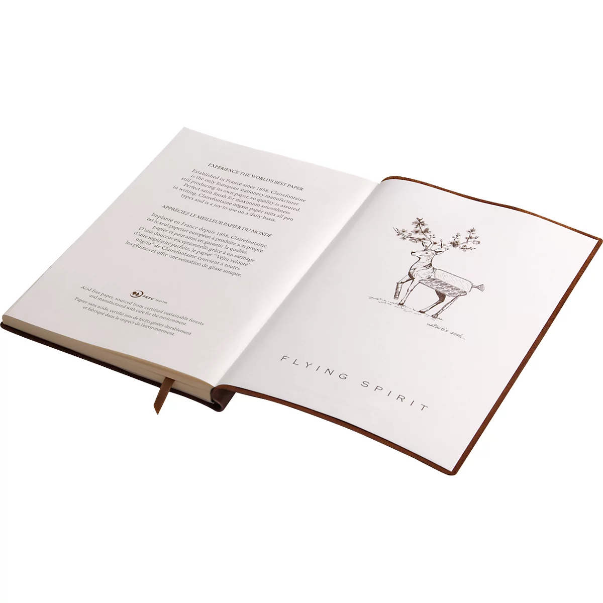 Notizbuch Clairefontaine Flying Spirit, DIN A5, 90 Blatt, liniert, mit Fadenbindung, glänzender Ledereinband, cognac