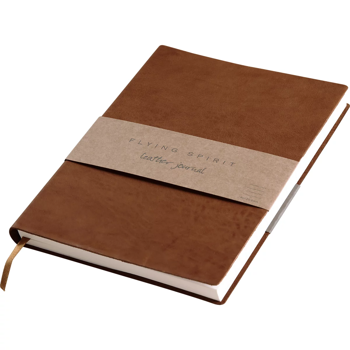 Notizbuch Clairefontaine Flying Spirit, DIN A5, 90 Blatt, liniert, mit Fadenbindung, glänzender Ledereinband, cognac