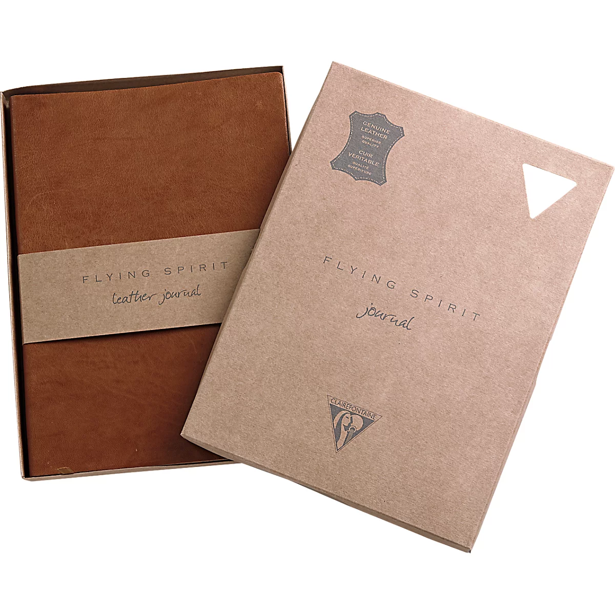 Notizbuch Clairefontaine Flying Spirit, DIN A5, 90 Blatt, liniert, mit Fadenbindung, glänzender Ledereinband, cognac