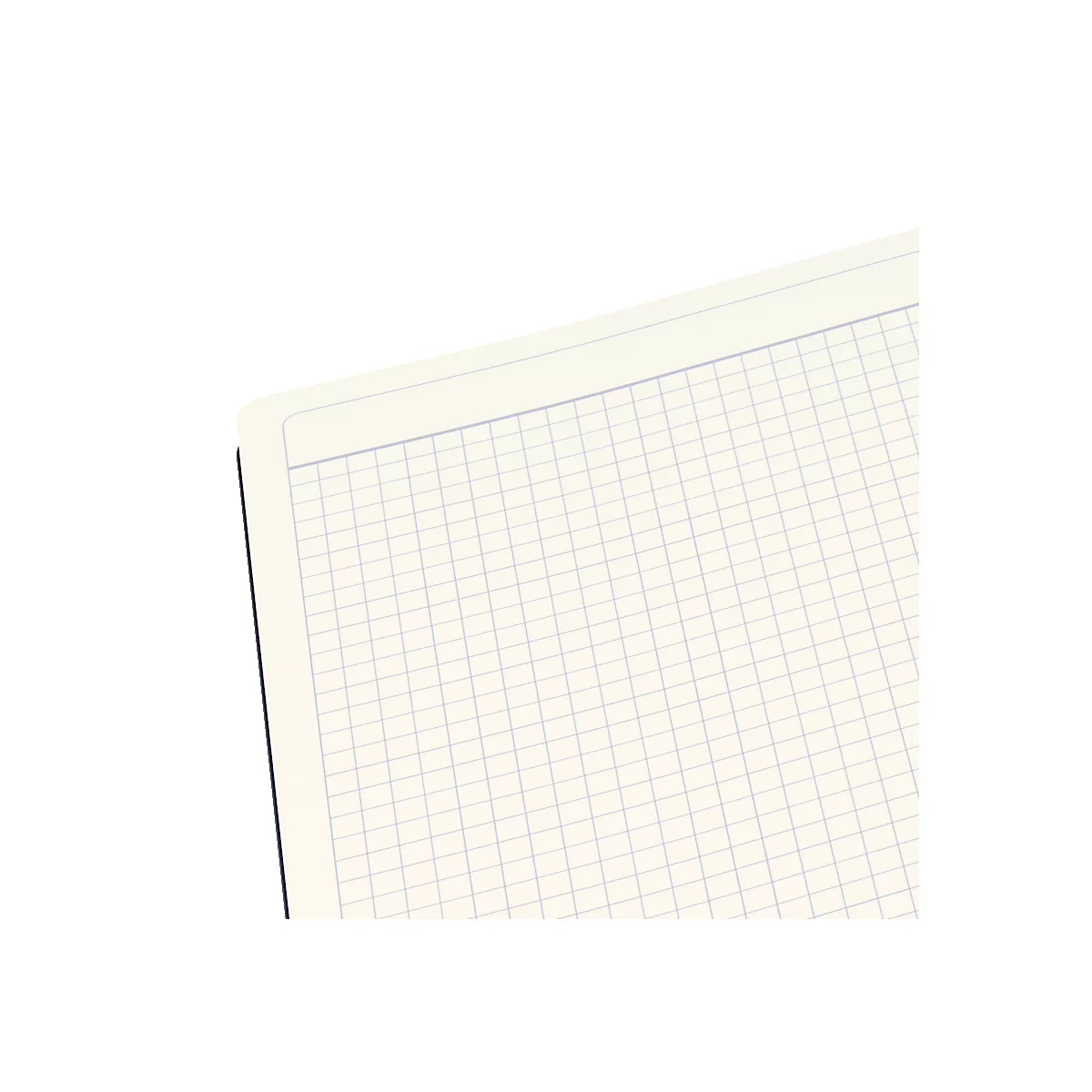 Ausschnitt aus einem karierten Notizblock mit feinen, blauen Linien auf cremefarbenem Papier. Der obere Rand ist weiß.