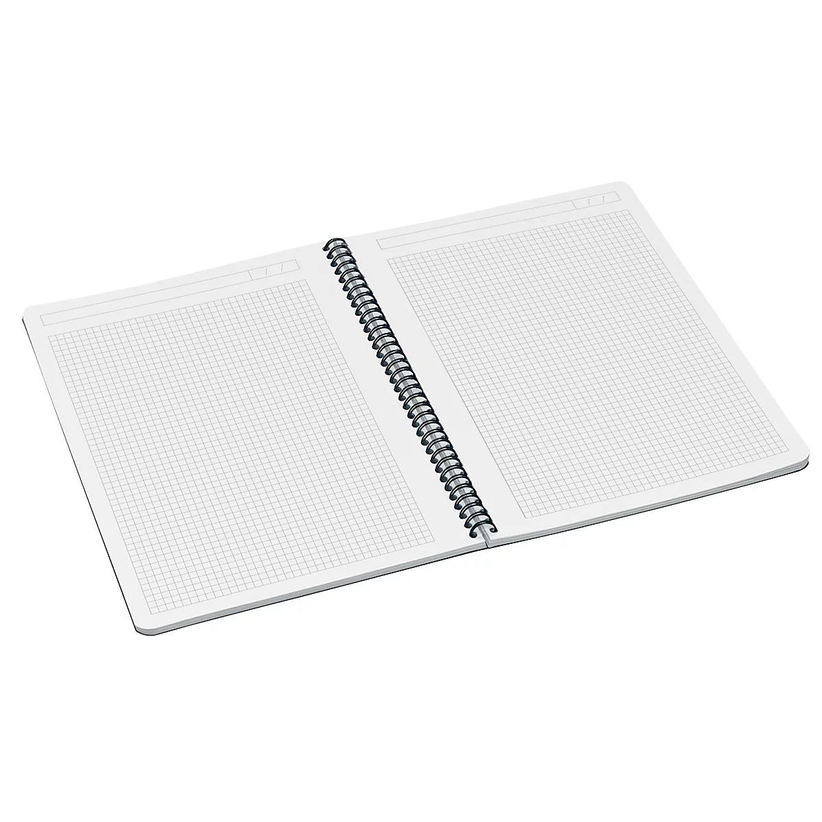 Offenes, weißes Notizbuch mit Spiralbindung, Rasterpapier.