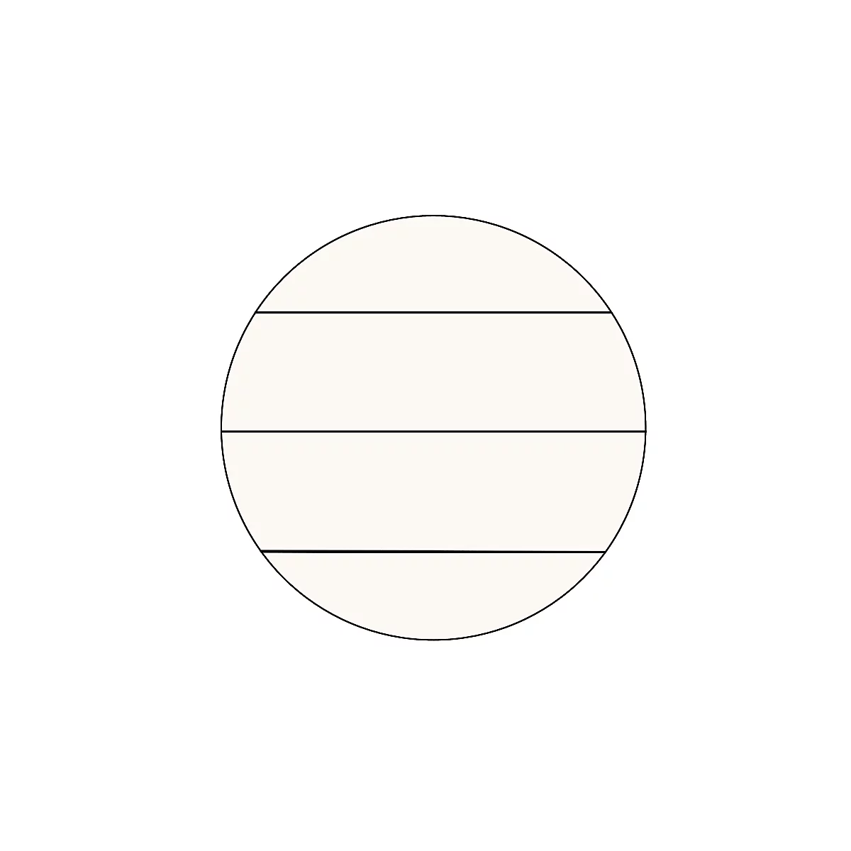 Ein Kreis mit drei horizontalen Linien. Die oberen und unteren Teile des Kreises sind cremefarben, die Linien sind schwarz.