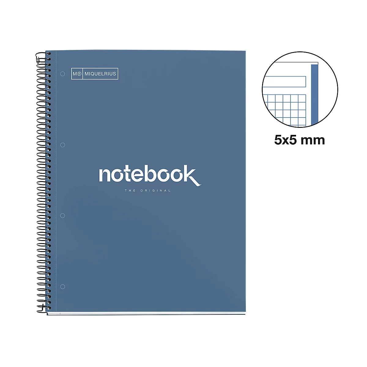 Notizbuch Miquelrius Emotions 1, A4, 80 Blatt kariert und blickdicht, gelocht, Spiralbindung, Hardcover, blau