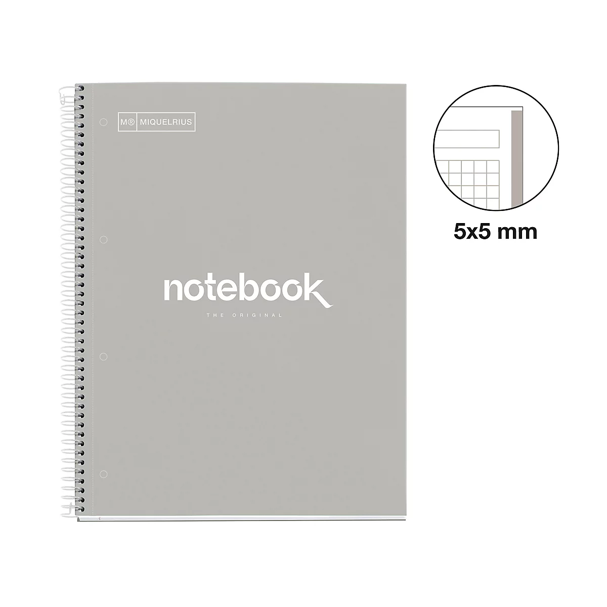 Notizbuch Miquelrius Emotions 1, A4, 80 Blatt kariert und blickdicht, gelocht, Spiralbindung, Hardcover, grau
