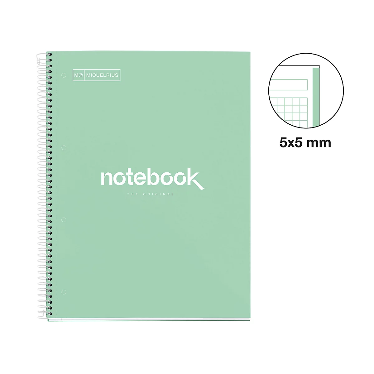 Notizbuch Miquelrius Emotions 1, A4, 80 Blatt kariert und blickdicht, gelocht, Spiralbindung, Hardcover, mintgrün