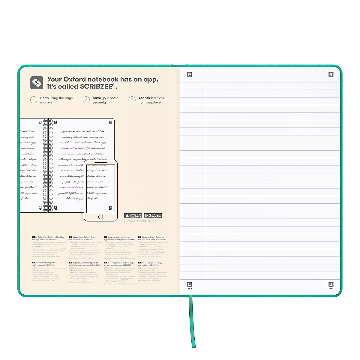 Notizbuch Oxford Signature, DIN A5, 80 Blatt, liniert, mit linkem Rand, Optik Paper®, türkis