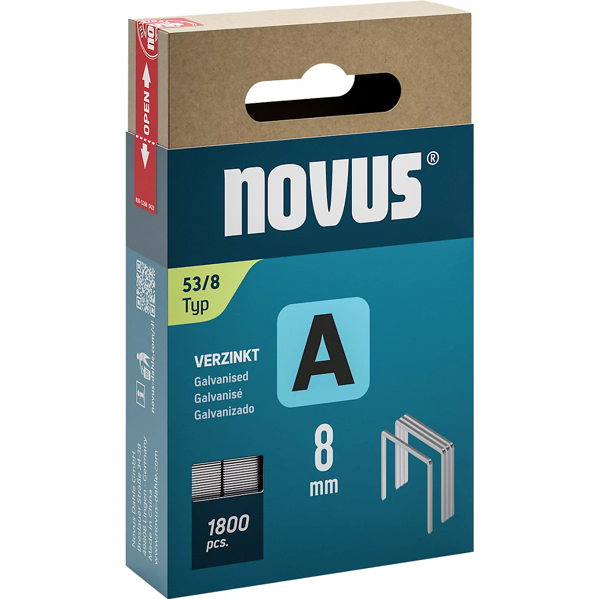 Novus Heftklammern Typ A, Länge 8 mm, Stahldraht, 2000 Stück