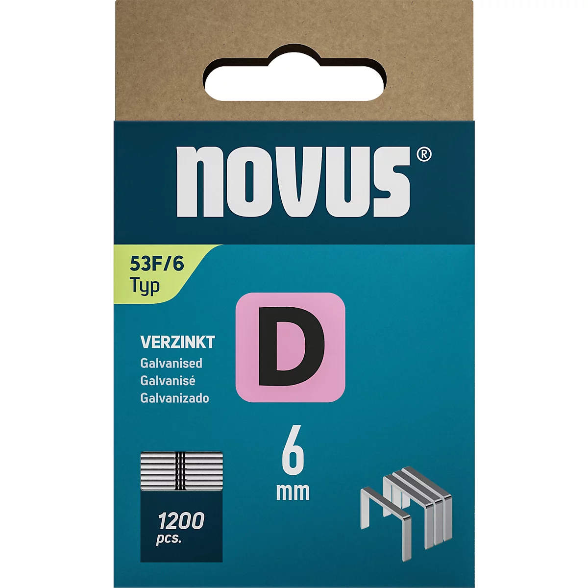 Novus Heftklammern Typ D, Länge 6 mm, Stahldraht, 1200 St.
