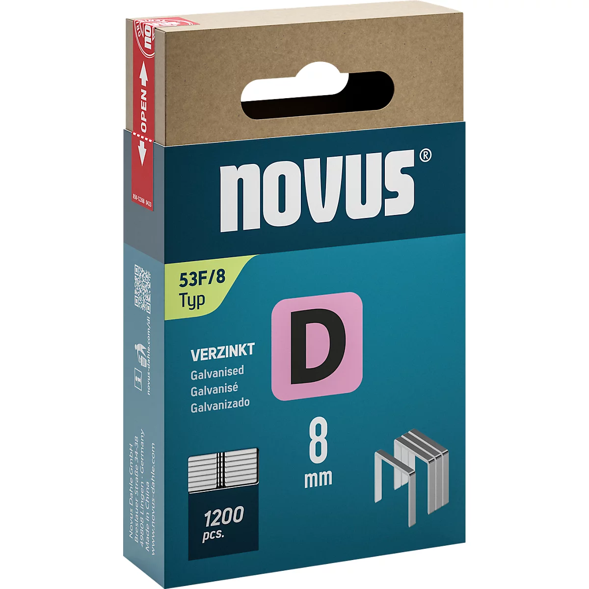 Novus Heftklammern Typ D, Länge 8 mm, Stahldraht, 1200 St.