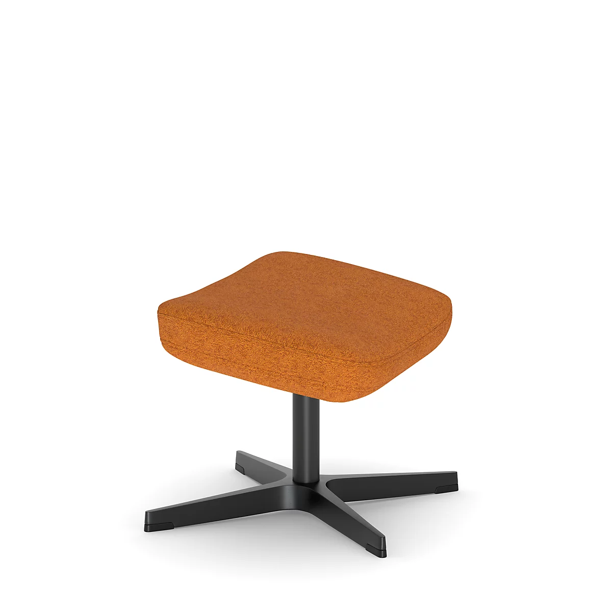 Hocker mit orangefarbenem Sitz und schwarzem Fußgestell auf weißem Hintergrund.