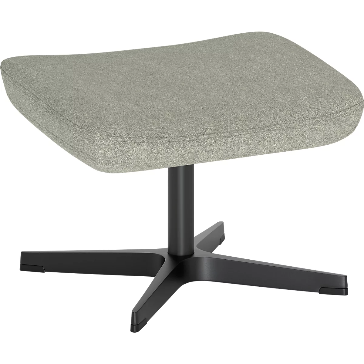 Hocker mit grauer Sitzfläche und schwarzem Sternfuß vor weißem Hintergrund.