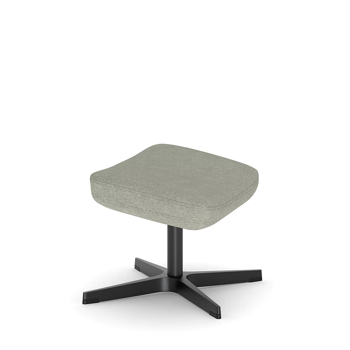 Hocker mit einem hellgrauen Sitzkissen und einem schwarzen, sternförmigen Fuß.