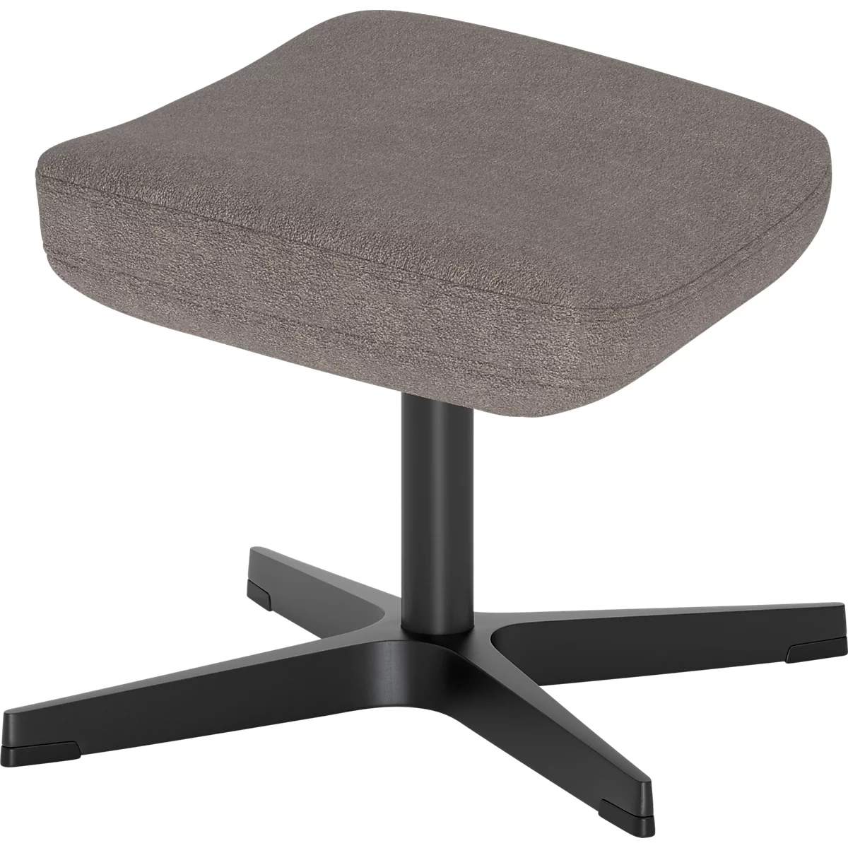 Beige gepolsterter Hocker mit schwarzem Sternfußkreuz vor weißem Hintergrund.