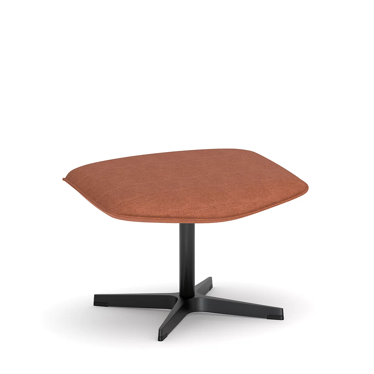 Ein brauner Hocker mit schwarzem Fußgestell vor weißem Hintergrund.