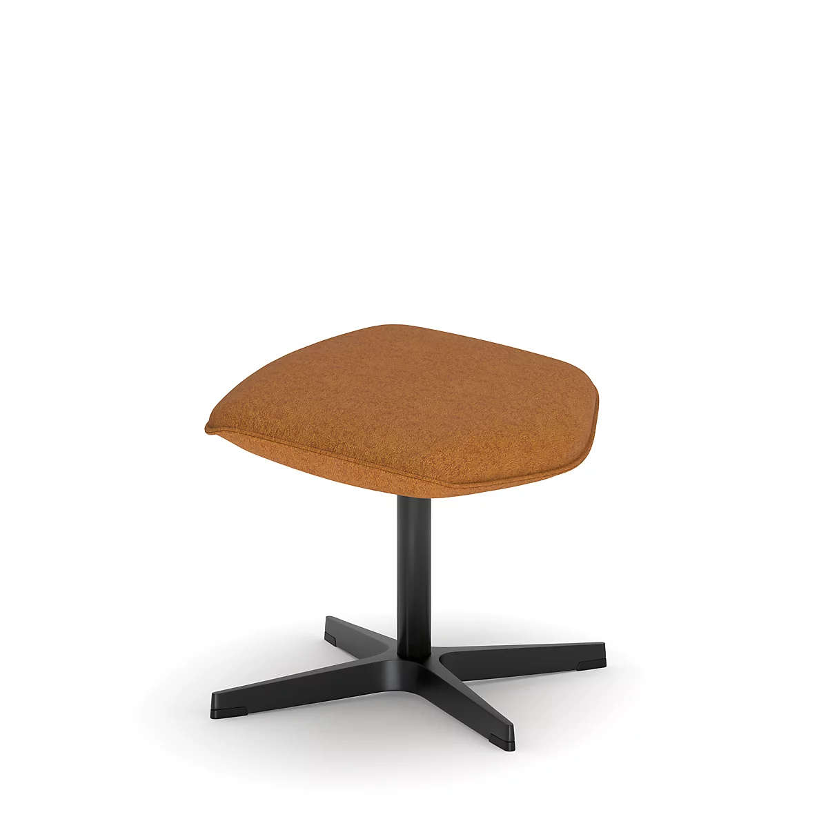 Hocker mit senffarbenem Sitz und schwarzem Fußgestell. Hintergrund weiß.