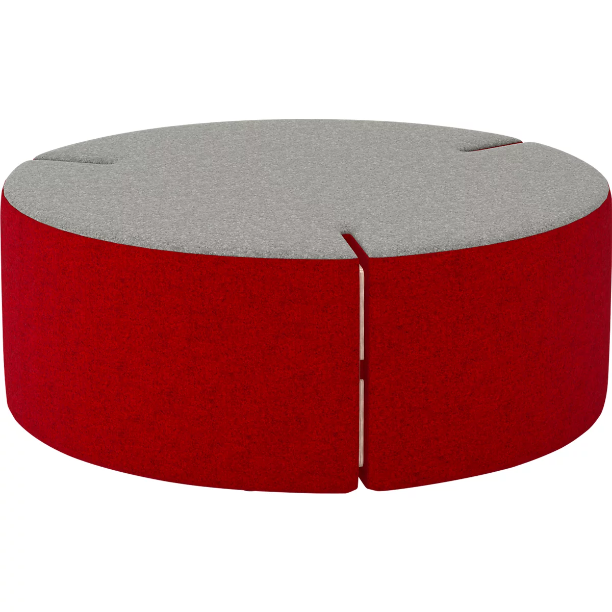Runder Hocker in Rot und Grau, mit einem Schlitz in der Mitte.
