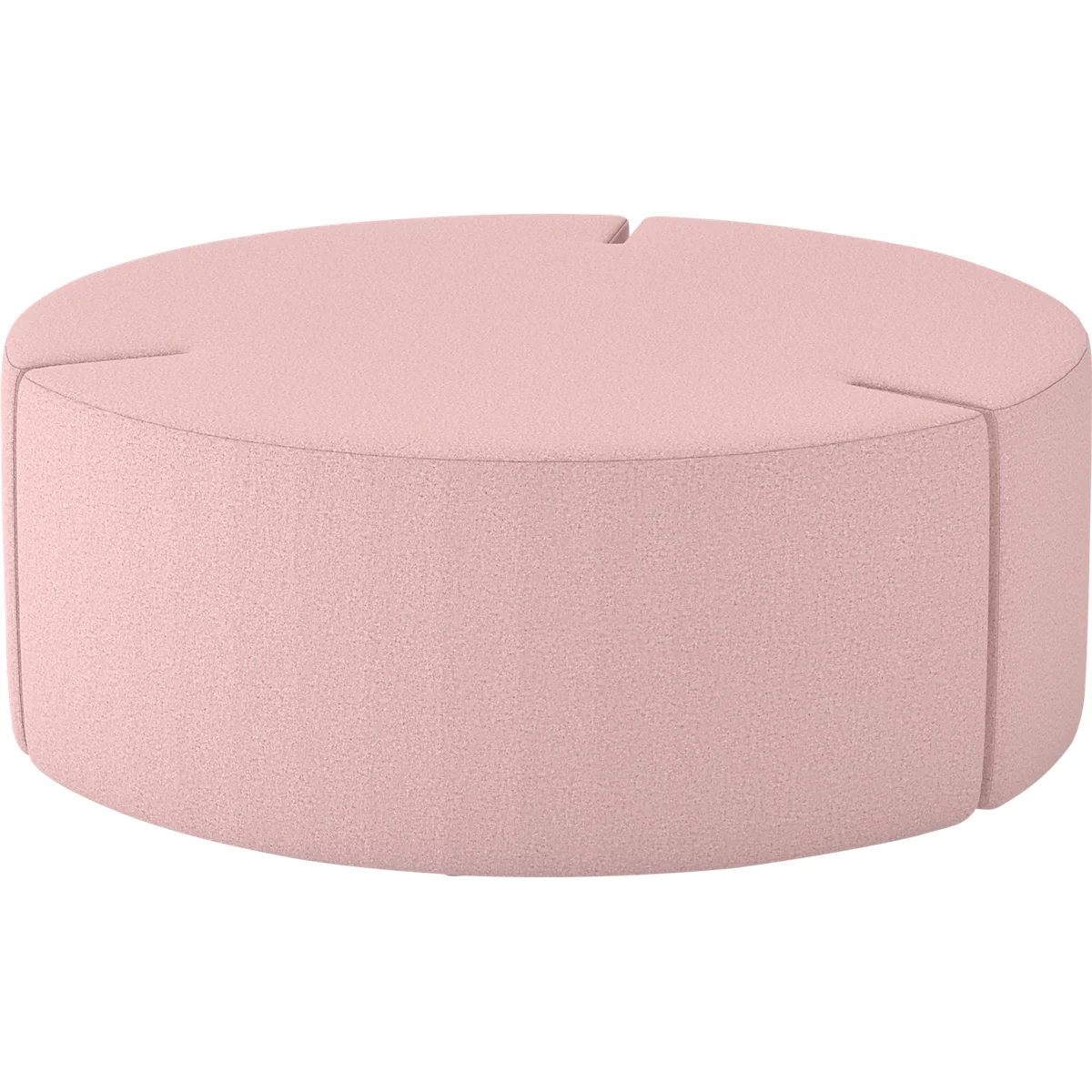 Runder, rosa Hocker. Die Oberfläche ist in vier Segmente unterteilt.
