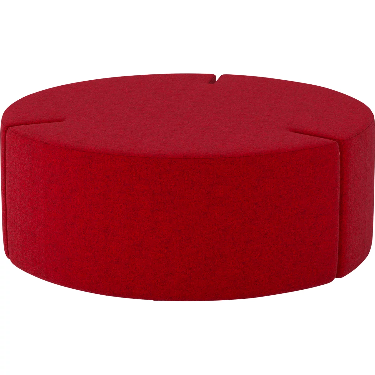 Roter runder Hocker, aufgeteilt in vier Teile, von oben fotografiert.
