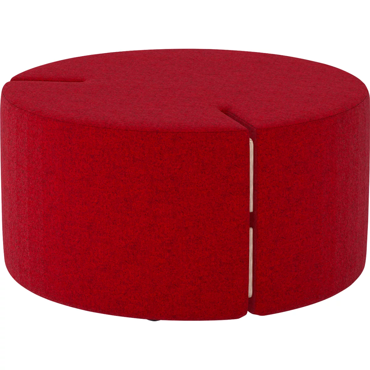 Runder, roter Hocker mit einer Kerbe, die sich fast bis zur Mitte erstreckt.