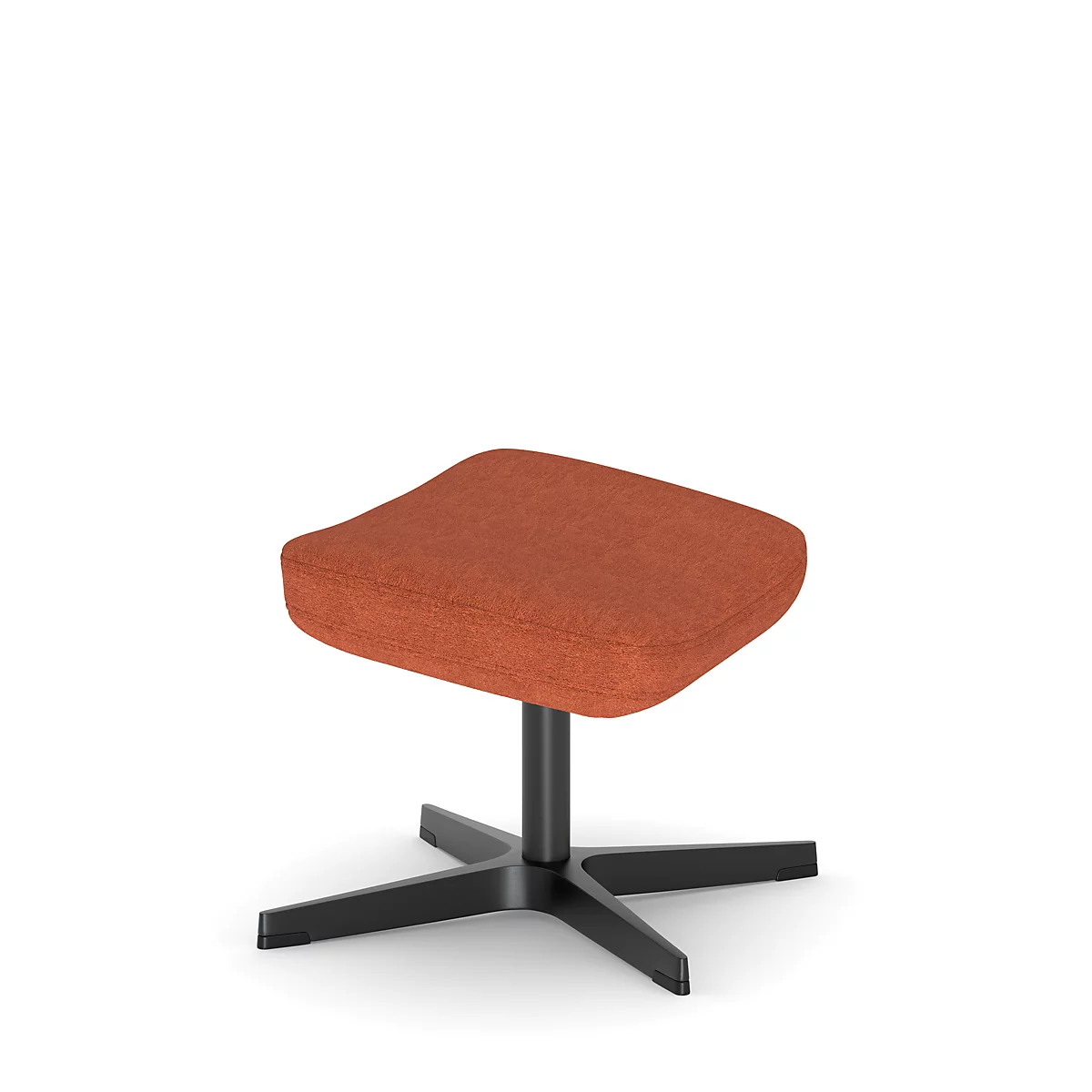 Ein orangefarbener Hocker mit schwarzem Fuss auf weissem Hintergrund.