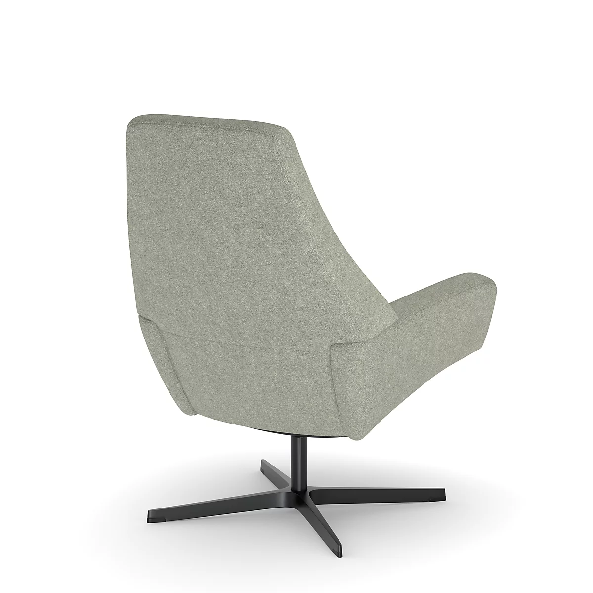 Fauteuil pivotant gris clair, vue arrière. Base noire en forme d'étoile.
