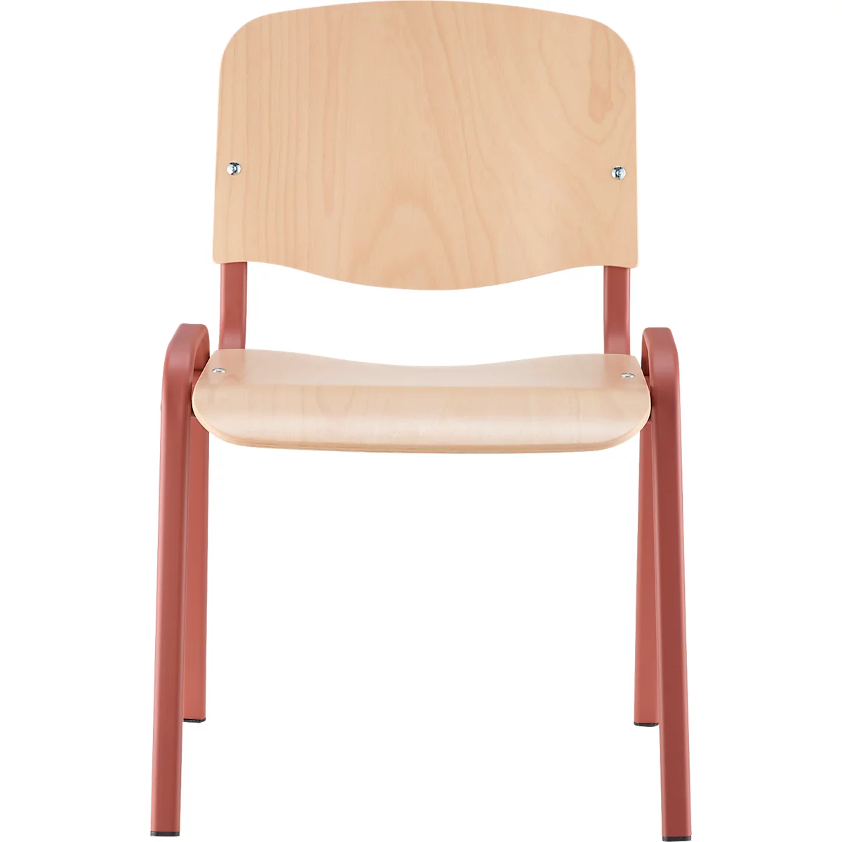 Stoel van licht hout met een roze frame, tegen een witte achtergrond.