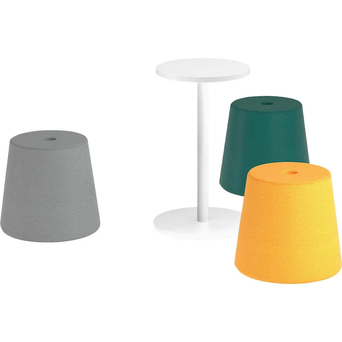 NowyStyl Pouf Set Versi, 3 poufs avec table, pétrole/jaune/gris clair/blanc