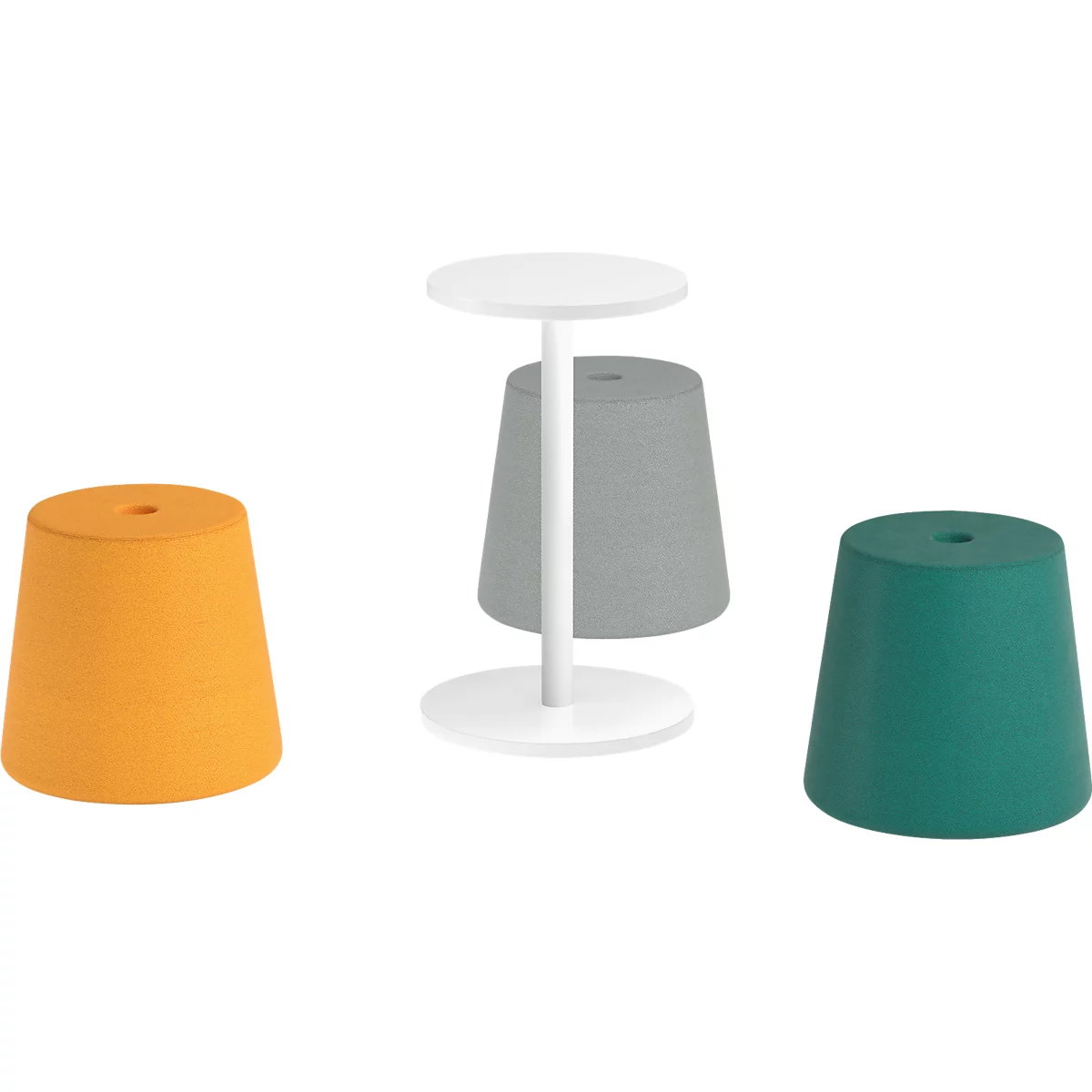 NowyStyl Pouf Set Versi, 3 poufs avec table, pétrole/jaune/gris clair/blanc