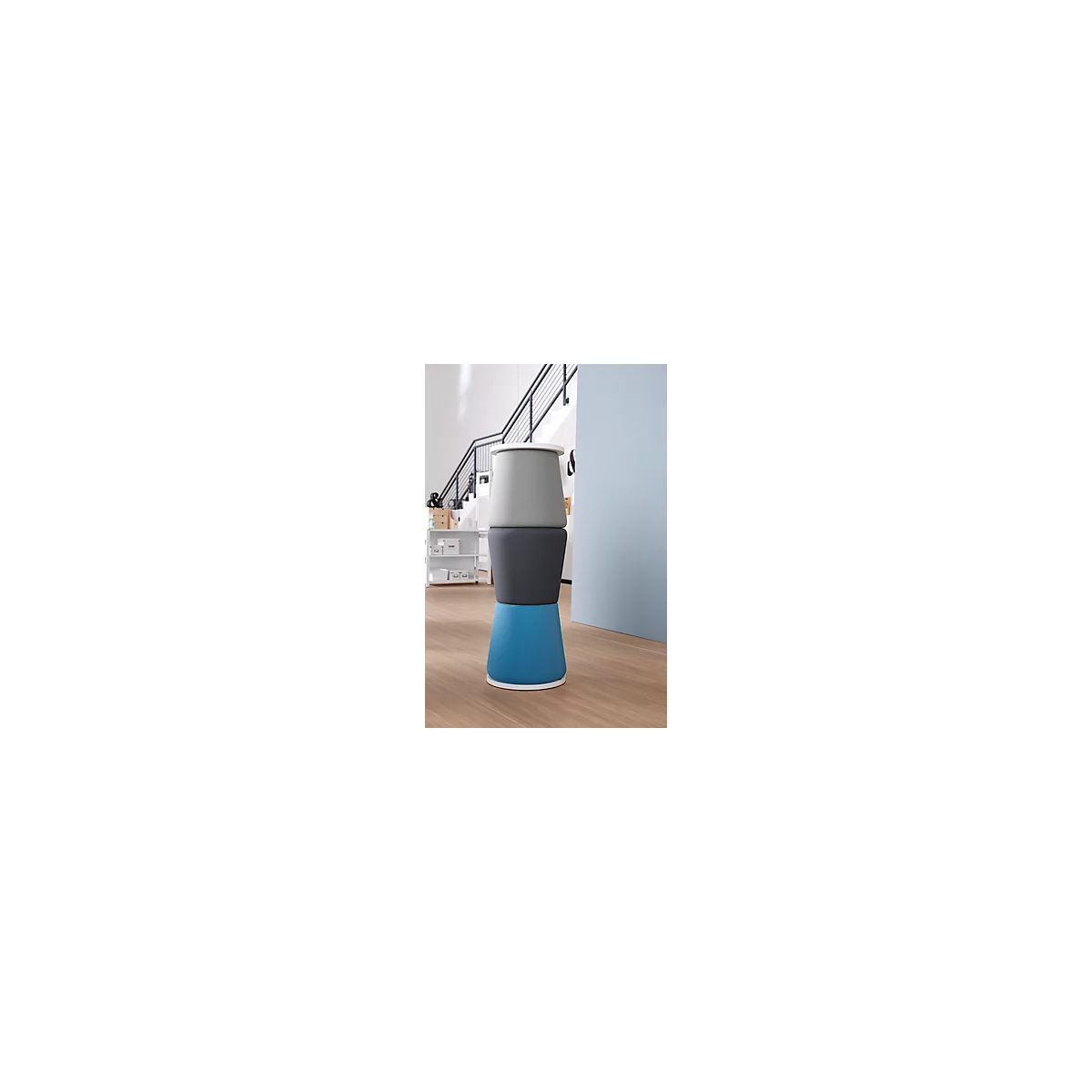 NowyStyl Pouf Set Versi, 3 Sitzhocker inklusive Tisch, blau/dunkelgrau/hellgrau/weiß