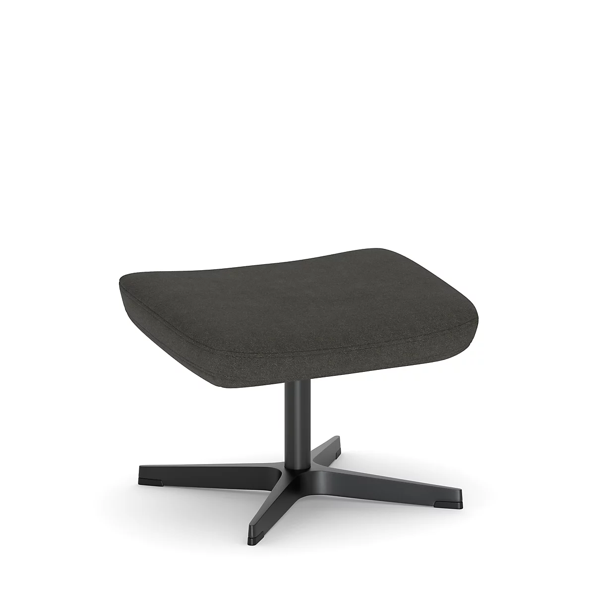 Tabouret rembourré gris foncé sur une base en étoile noire.