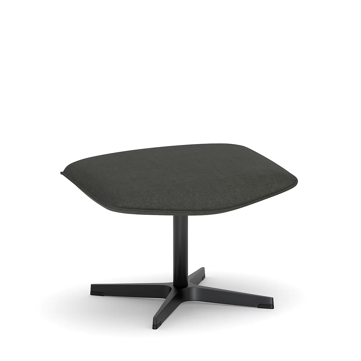 Tabouret gris foncé, avec assise carrée sur un piètement noir en forme d'étoile.