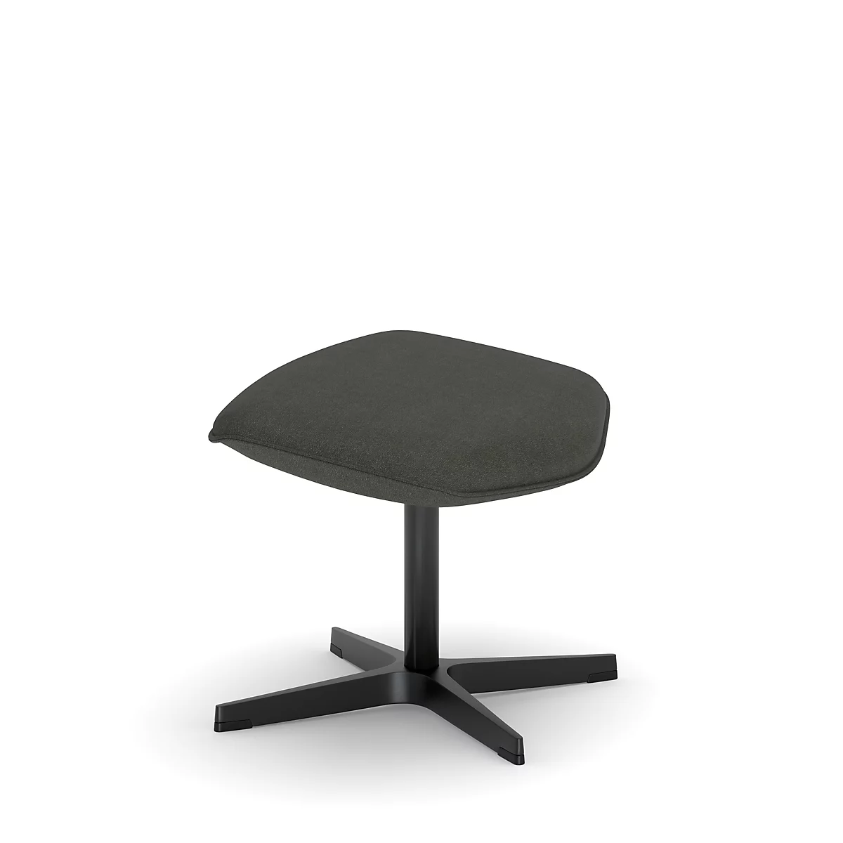 Tabouret gris avec assise rembourrée sur base noire en forme d'étoile.