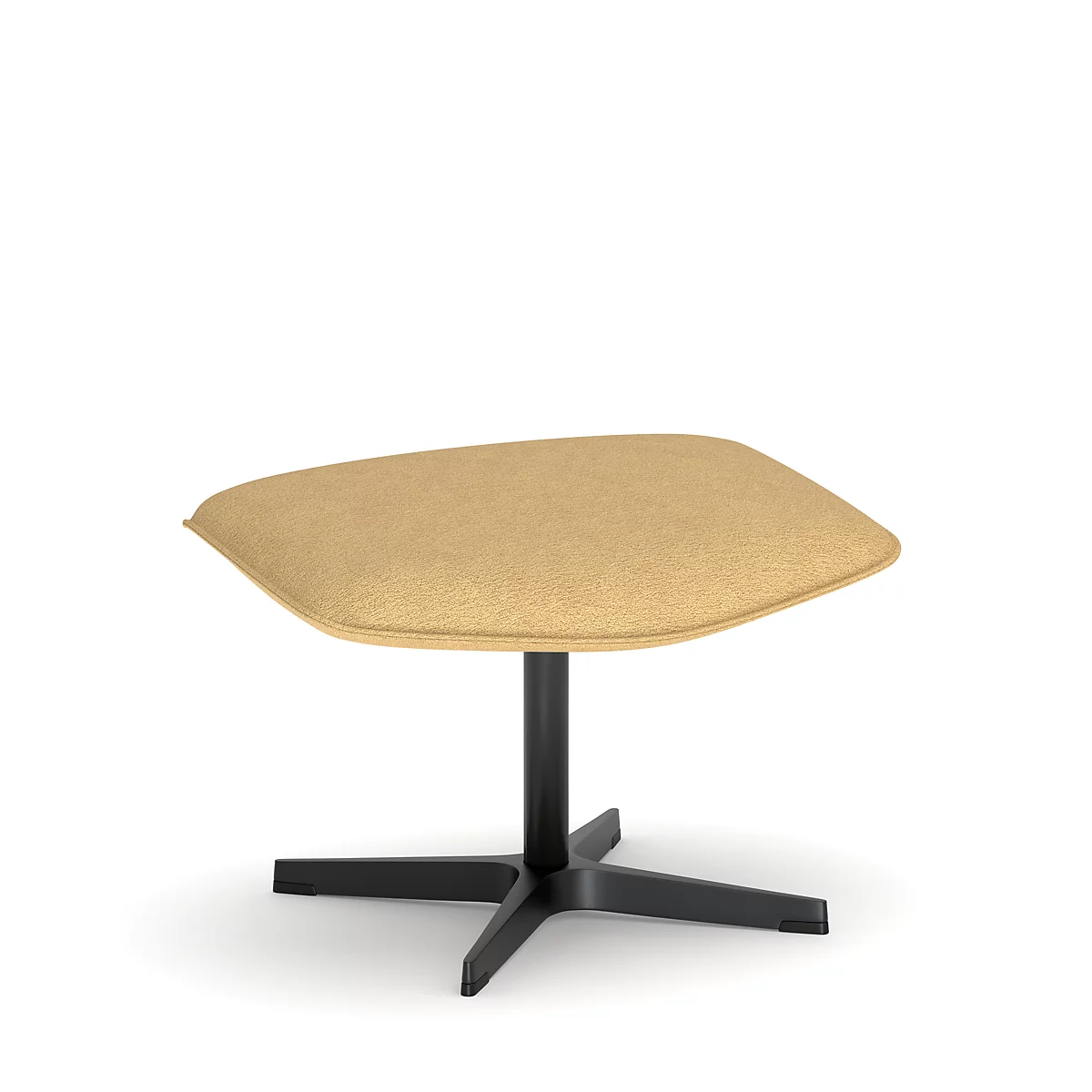 Tabouret avec assise jaune et base noire. Le tabouret est posé sur un fond blanc.