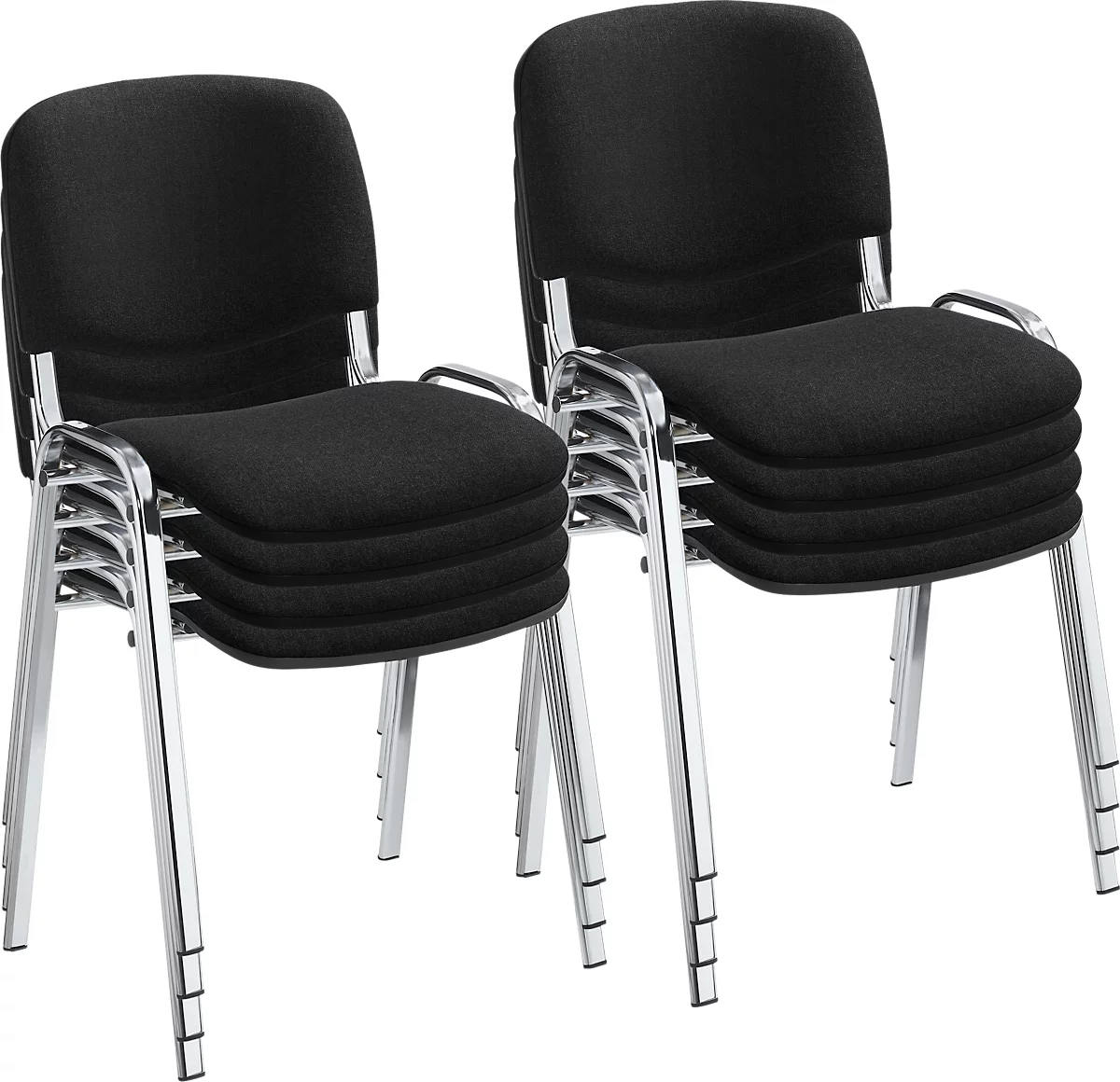 NowyStyl stapelstoelenset ISO BASIC, zonder armleuningen, stapelbaar tot 12 stuks, bekleding zwart, frame chroom zilver, 8 stuks
